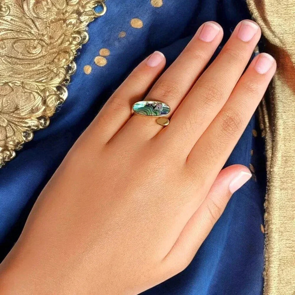 ๐๏ธ Boho Chic Adjustable Ring Abalone Shell 18K Gold Plated S925 Sterling Silver - Picture 12 of 15
